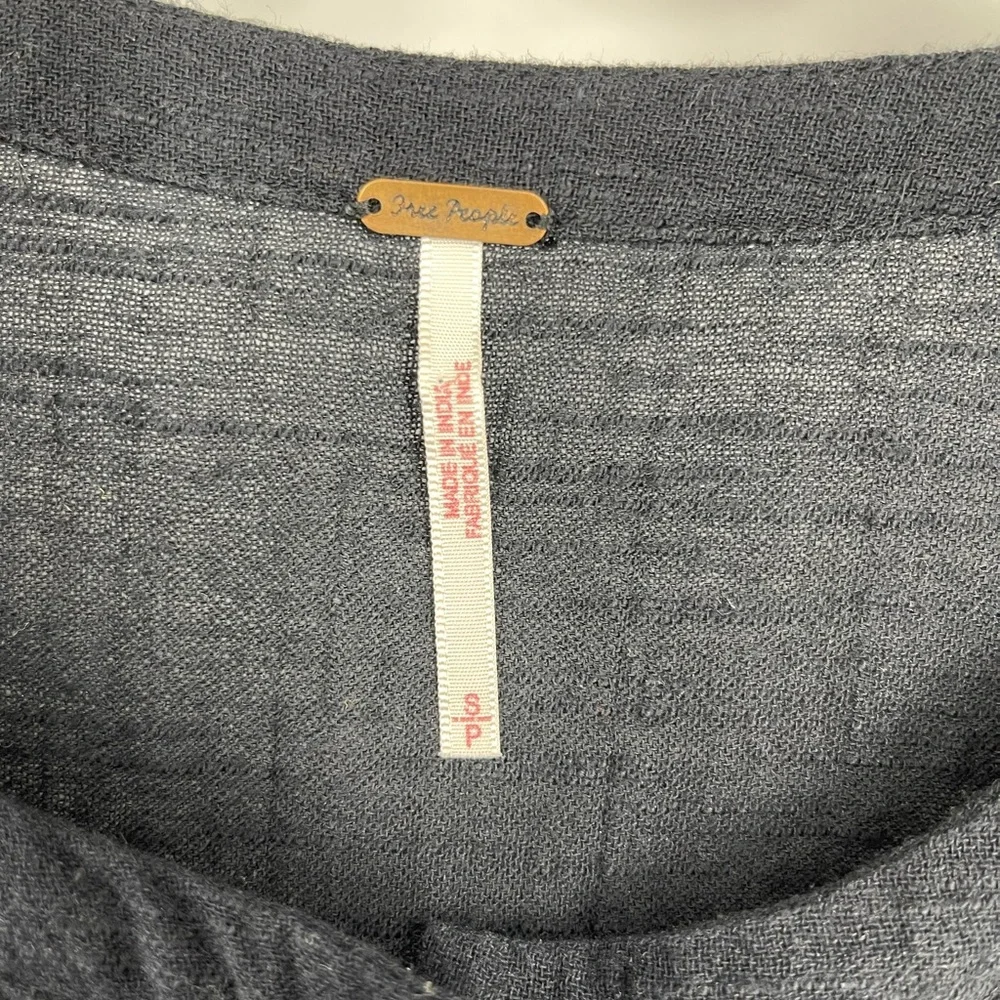 ✨ Free People Santiago Black Embroidered Gauzy Peasant Dress Pockets S Blogger - Picture 4 of 13